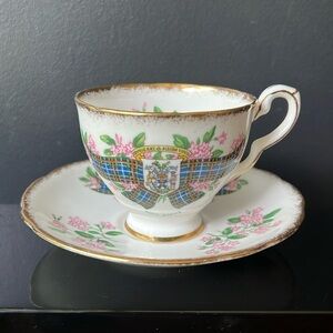 Nova Scotia Tartan  Teacup and Saucer Fine Bone China Vintage Gilt Edge Tea Cup